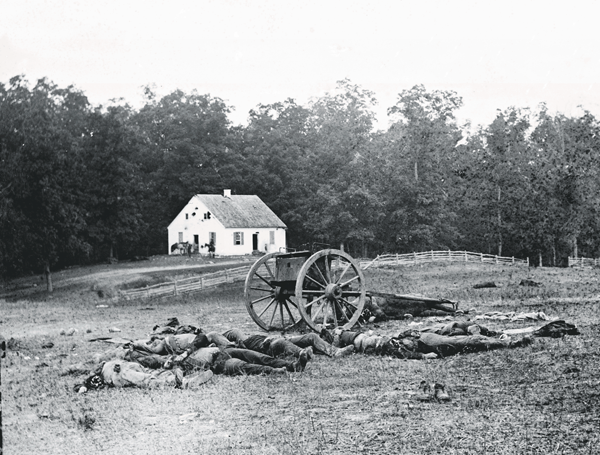 11. One of the best known of Alexander Gardner’s Antietam photograph shows Confederate victims at the Dunker Church